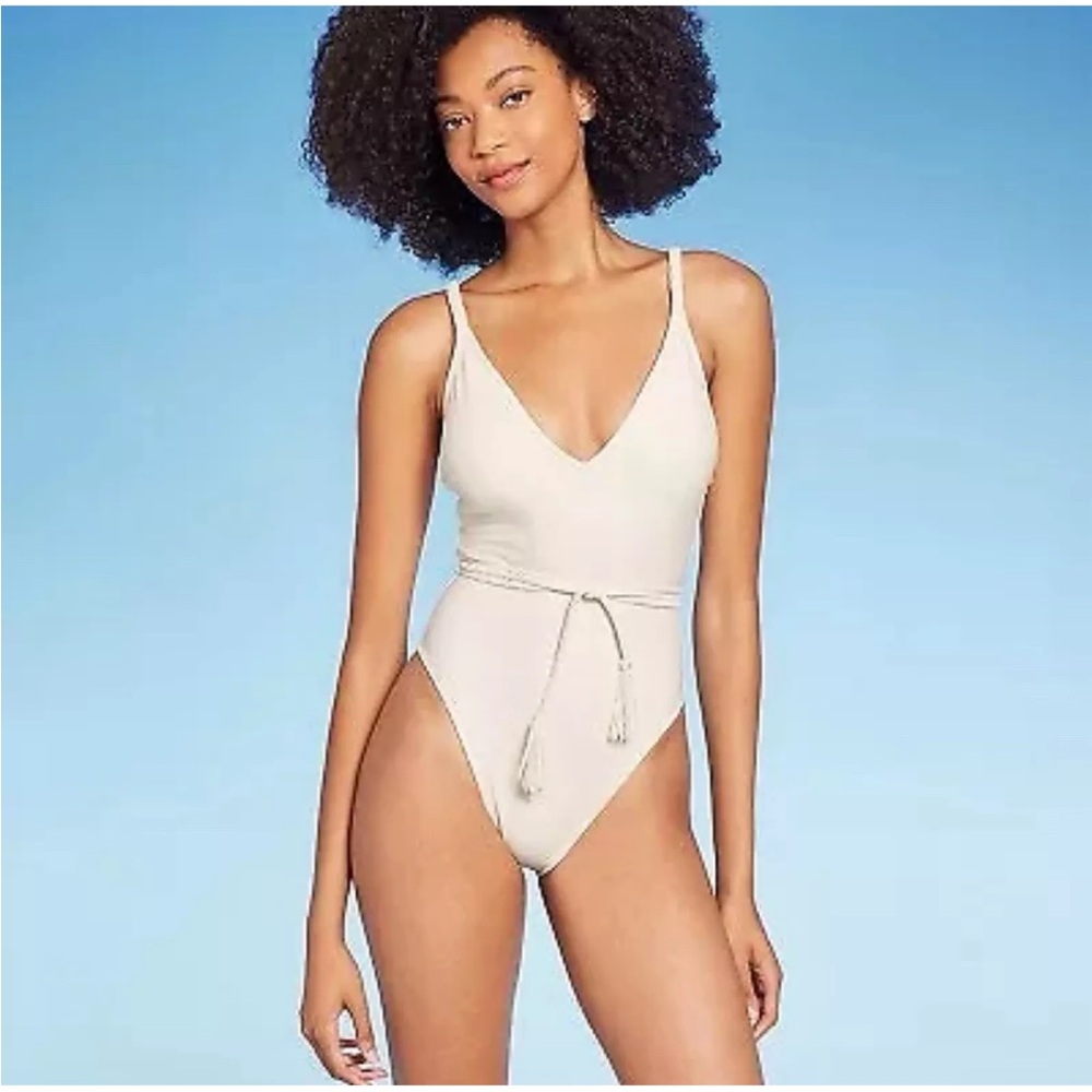 Shade & Shore NWT Off White One Piece Swimsuit  with Braided Straps
